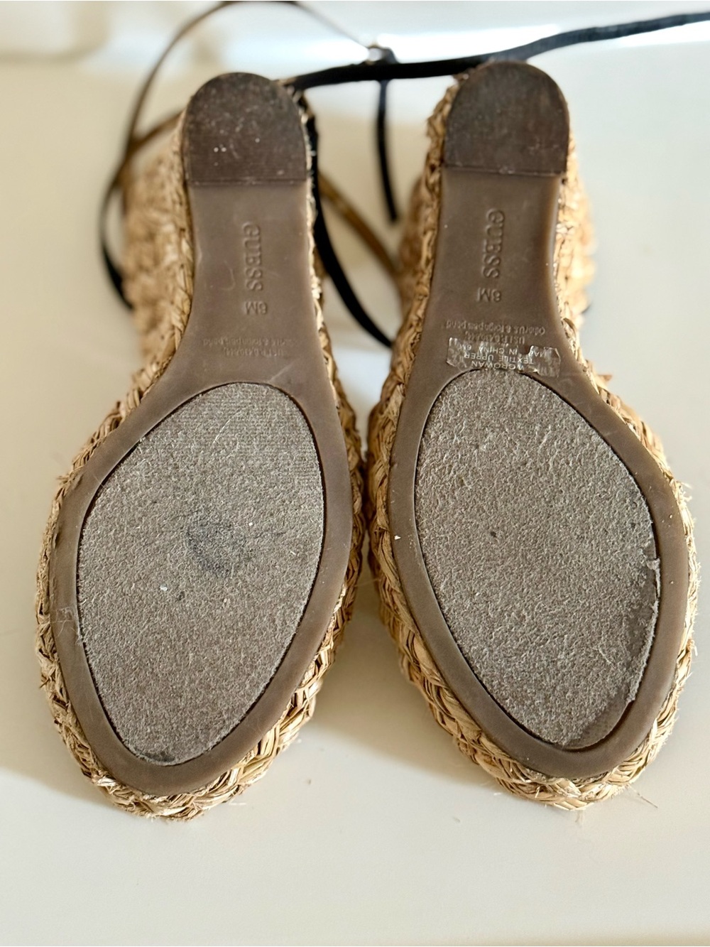 GUESS Black and Natural Espadrille Wedge Sandals - Picture 3 of 6